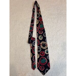 Zylos George Machado Mens Silk Tie‎ Navy Blue Red Abstract Floral Circles Italy